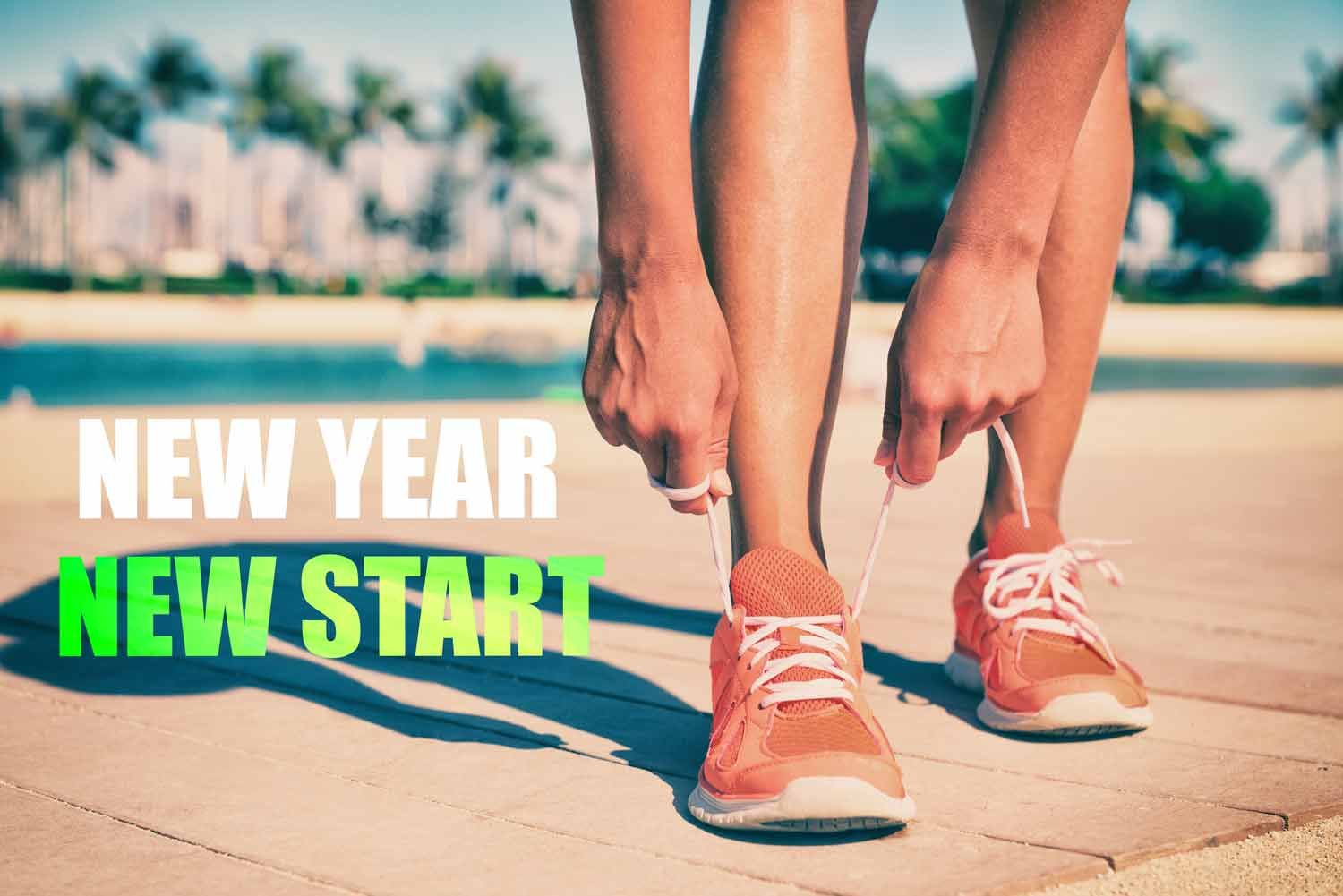 lacing up shoes for a run in the new year